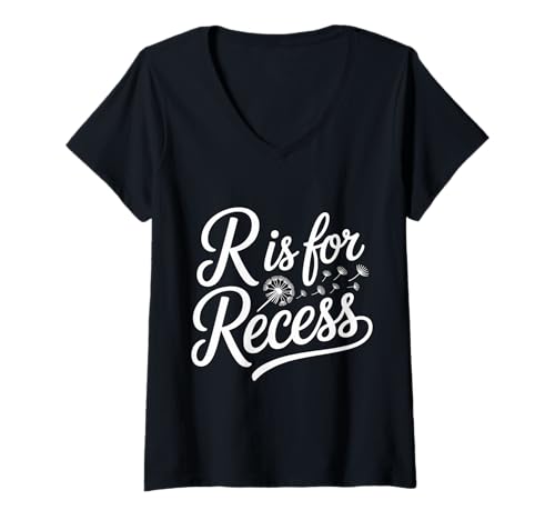 Damen R is for Recess School Subject Break Student Fun - T-Shirt mit V-Ausschnitt Damen R is for Recess School Subject Break Student Fun - T-Shirt mit V-Ausschnitt von Pause Spielplatz Vibes Schule