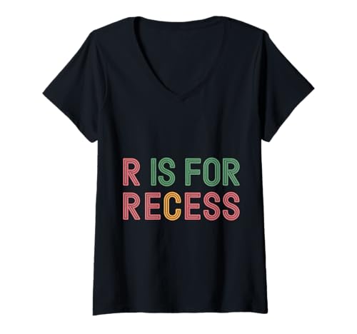 Damen R is for Recess School Subject Break Student Fun |- T-Shirt mit V-Ausschnitt Damen R is for Recess School Subject Break Student Fun |- T-Shirt mit V-Ausschnitt von Pause Spielplatz Vibes Schule
