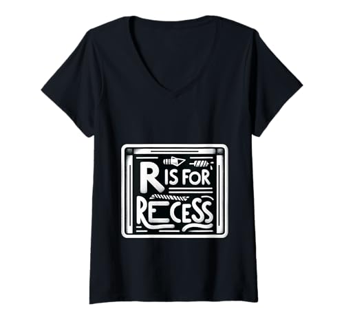 Damen R is for Recess School Subject Break Student Fun |- T-Shirt mit V-Ausschnitt von Pause Spielplatz Vibes Schule