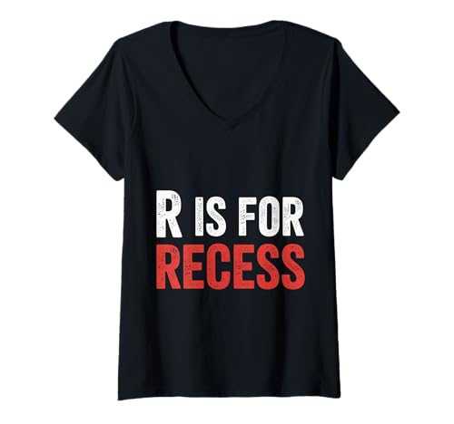 Damen R is for Recess School Subject Break Student Fun - T-Shirt mit V-Ausschnitt Damen R is for Recess School Subject Break Student Fun - T-Shirt mit V-Ausschnitt von Pause Spielplatz Vibes Schule