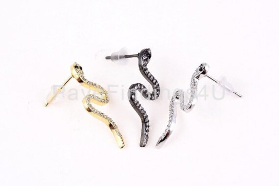 18K Gold Baumeln Schlange Ohrringe, Ohrstecker, Ohrstecker Micro Pave Cz Ohrring, 25x11mm, Er004 von PaveFindings4u