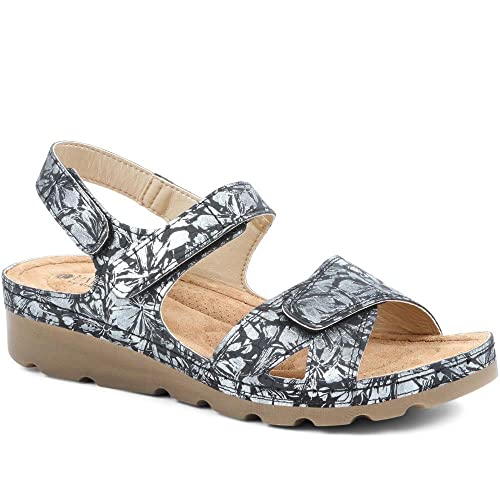 Pavers Damen-Sandalen mit Klettverschluss, black floral, 39 EU von Pavers