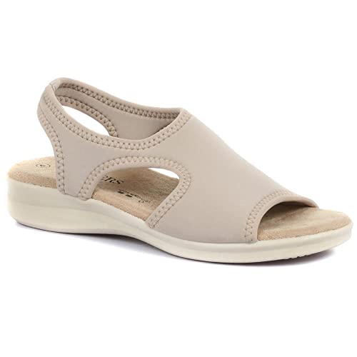 Pavers Slingback Sandalen für Damen - breitere D/E Passform, Anti-Shock-Einlegesohle, breite Passform, Stretchschuhe für den täglichen Gebrauch - Flacher Absatz Damen Sandalen, beige, 37EU von Pavers