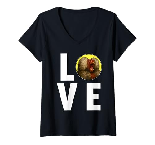 Damen Paviane Pavian T-Shirt mit V-Ausschnitt von Paviane Pavian Tier Shop