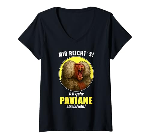 Damen Paviane Pavian T-Shirt mit V-Ausschnitt von Paviane Pavian Tier Shop