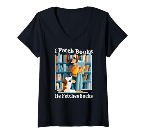 Damen I Fetch Books. He fetches Socks. T-Shirt mit V-Ausschnitt Damen I Fetch Books. He fetches Socks. T-Shirt mit V-Ausschnitt von Paw Fetch Books Fetches Socks Sock Laundry Turns