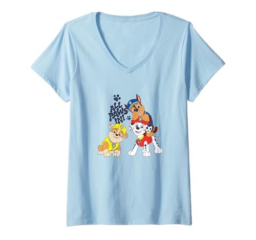 Damen Paw Patrol All Paws In Pup Stack Dynamic Pose T-Shirt mit V-Ausschnitt von Paw Patrol