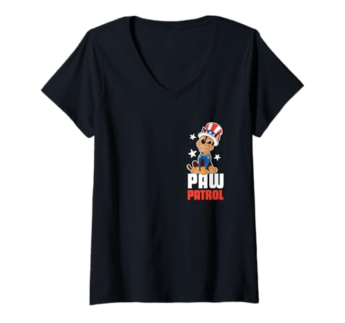 Damen Paw Patrol Chase 4th Of July Patriotic Paws T-Shirt mit V-Ausschnitt von Paw Patrol