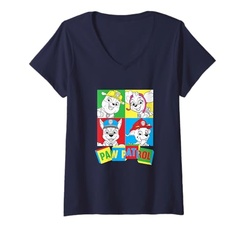 Damen Paw Patrol Color Block Pups With Toy Blocks Logo T-Shirt mit V-Ausschnitt Damen Paw Patrol Color Block Pups With Toy Blocks Logo T-Shirt mit V-Ausschnitt von Paw Patrol