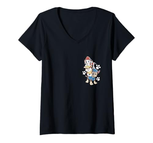 Damen Paw Patrol Pawprint Stack With Classic Pals T-Shirt mit V-Ausschnitt von Paw Patrol