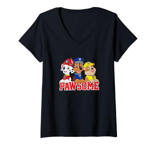 Damen Paw Patrol Pawsome Team Pup Power Vibes T-Shirt mit V-Ausschnitt von Paw Patrol