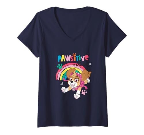 Damen Paw Patrol Skye PAWsitive Vibes Rainbow Energy T-Shirt mit V-Ausschnitt von Paw Patrol