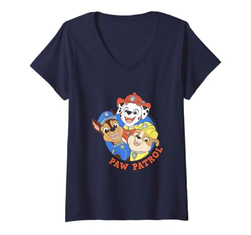 Damen Paw Patrol Smiling Pups Retro Badge Design T-Shirt mit V-Ausschnitt von Paw Patrol
