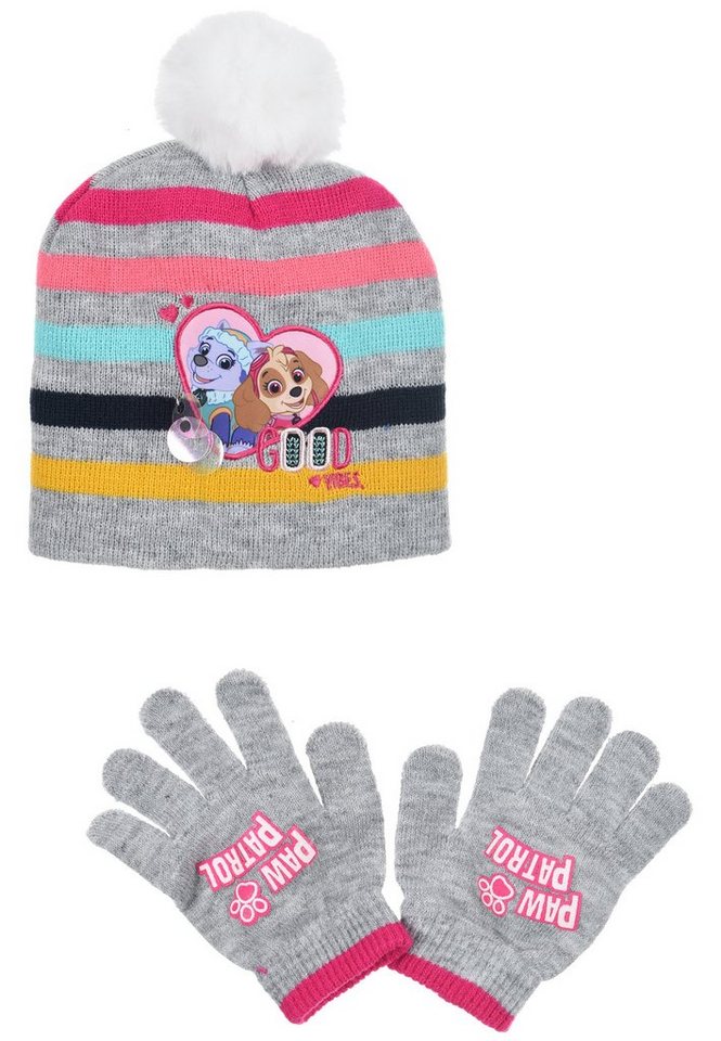 PAW PATROL Bommelmütze Skye Everest Mädchen Kinder Winter-Set 2 tlg. Mütze & Handschuhe (SET) von PAW PATROL