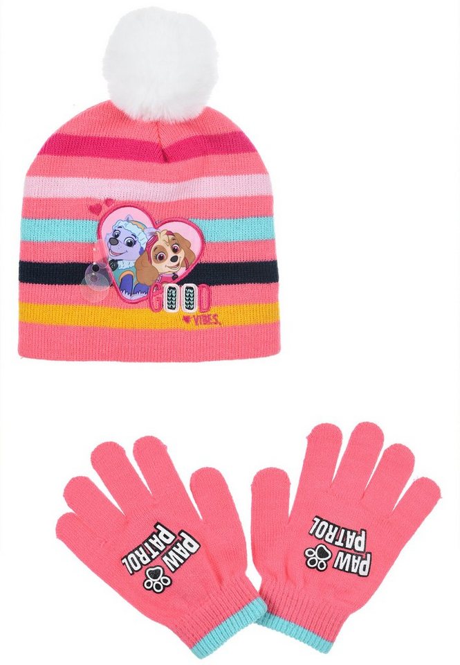 PAW PATROL Bommelmütze Skye Everest Mädchen Kinder Winter-Set 2 tlg. Mütze & Handschuhe (SET) von PAW PATROL
