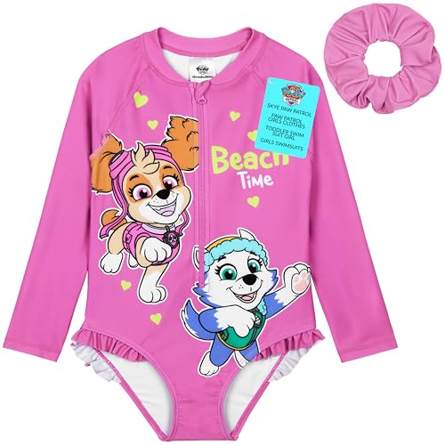 PAW PATROL Badeanzug Mädchen Schwimmanzug Kinder mit Haarband Skye Everest Einteiler Langarm Bademode Mädchen für Sport Strand Baden Schwimmen (2-3 Jahre, Rosa) von PAW PATROL