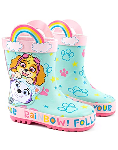 PAW PATROL Gummistiefel Mädchen Kinder Kleinkinder | Everest Skye Rettungswelpen Folgen Sie Ihren Regenbogen-Gummistiefeln | Blaurosa wasserdichte Wanderschuhe von PAW PATROL