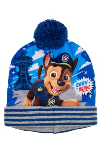 PAW PATROL Paw Patrol Jungen Mütze mit Bommel Wintermütze (DE/NL/SE/PL, Numerisch, 52, Hellblau) von PAW PATROL