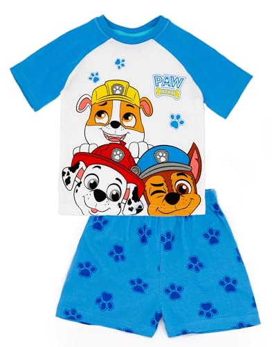 PAW PATROL Jungen-Pyjama-Set in Blau und Weiß | Kurzarm-T-Shirt und Shorts-Pjs | Allover-Grafikdruck | Chase Rubble Marshall | Kuschelige Nachtwäsche von PAW PATROL