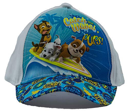 PAW PATROL Hunde Chase, Marshall und Rubble Catch The Waves Pups Kappe, Baseball Cap, Schirmmütze für Kinder, Mädchen und Jungen, aus 100% Baumwolle, mit Klettverschluss (Weiß, 52) von PAW PATROL