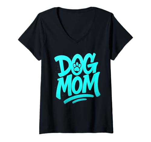 Damen Dog Mom Graffiti Typografie Kunstwerk T-Shirt mit V-Ausschnitt Damen Dog Mom Graffiti Typografie Kunstwerk T-Shirt mit V-Ausschnitt von Paw Street