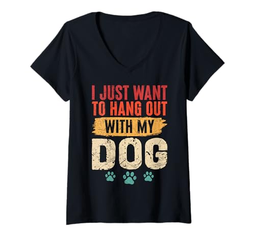 Damen Ich möchte nur mit Meinem Hund abhängen Lustiger Tierliebhaber T-Shirt mit V-Ausschnitt Damen Ich möchte nur mit Meinem Hund abhängen Lustiger Tierliebhaber T-Shirt mit V-Ausschnitt von Paw-sitive Vibes Pet Apparel and Accessories