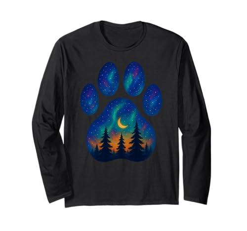 Paw Aurora Northern Lights Pine Tree für Jungen, Mädchen, Kinder Langarmshirt von PawAxis1