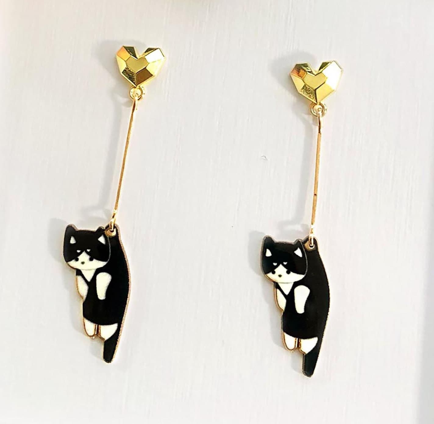 Schwarze Katze Ohrringe | Kitty Baumeln Süße Mädchenohrringe Katzendame Katzenliebhaber Geschenk Hängende Katzenohrringe von PawKittyPaw
