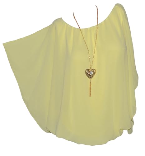 Pawakabano Italy Bluse Tunika Carmen Lagenlook Chiffon Ballon Fledermaus Ärmel Top (Polyester, Gelb) von Pawakabano