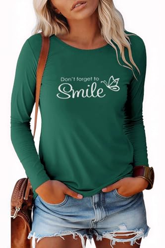 Pawate Damen Langarmshirt Baumwolle Bedruck Oberteile Langarm Shirts Herbst Basic Tops Tunika(Dunkelgrün/S) von Pawate