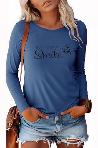 Pawate Damen Langarmshirt Baumwolle Bedruck Oberteile Langarm Shirts Herbst Basic Tops Tunika(Marineblau/XL) von Pawate