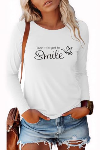 Pawate Damen Langarmshirt Baumwolle Bedruck Oberteile Langarm Shirts Herbst Basic Tops Tunika(Weiß/L) von Pawate