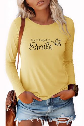 Pawate Damen Langarmshirt Baumwolle Bedruck Oberteile Langarm Shirts Herbst Basic Tops Tunika(gelb/XXL) von Pawate