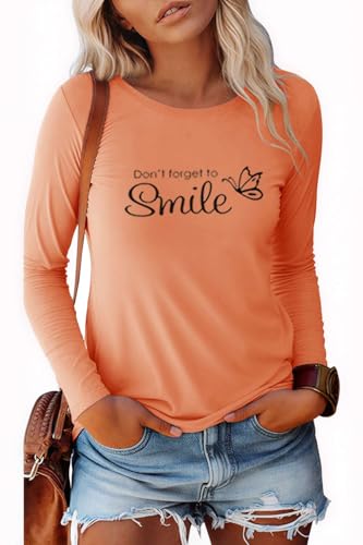 Pawate Damen Langarmshirt Baumwolle Bedruck Oberteile Langarm Shirts Herbst Basic Tops Tunika(orange/L) von Pawate