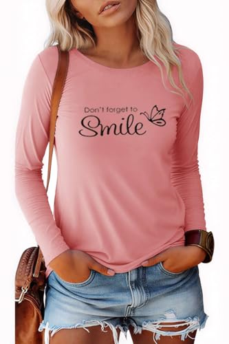 Pawate Damen Langarmshirt Baumwolle Bedruck Oberteile Langarm Shirts Herbst Basic Tops Tunika(rosa/XXL) von Pawate