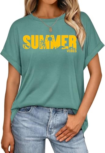 Pawate Damen Tshirt Kurzarm Oversize Bedruck Oberteile Sommer Shirts Casual Locker Tops Tunika(graugrün/XXL) von Pawate
