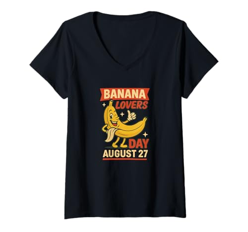 Damen Banana Lovers Day 27. August Lustige Fruchtfeier Gelb T-Shirt mit V-Ausschnitt Damen Banana Lovers Day 27. August Lustige Fruchtfeier Gelb T-Shirt mit V-Ausschnitt von Pawfect Celebration Designs