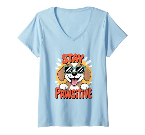 Damen Stay Pawsitive Funny Dog Lover Grafik T-Shirt mit V-Ausschnitt Damen Stay Pawsitive Funny Dog Lover Grafik T-Shirt mit V-Ausschnitt von Pawfect Vibes Clothing Co.