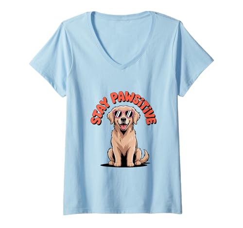Damen Stay Pawsitive Funny Dog Lover Grafik T-Shirt mit V-Ausschnitt Damen Stay Pawsitive Funny Dog Lover Grafik T-Shirt mit V-Ausschnitt von Pawfect Vibes Clothing Co.
