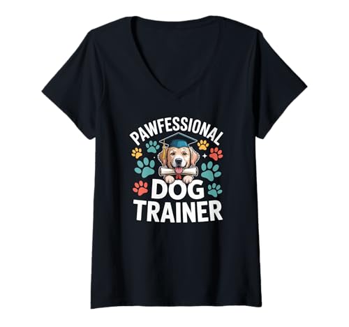 Damen Pawfessional Hundetrainer Abschluss T-Shirt mit V-Ausschnitt von Pawfection Canine Obedience