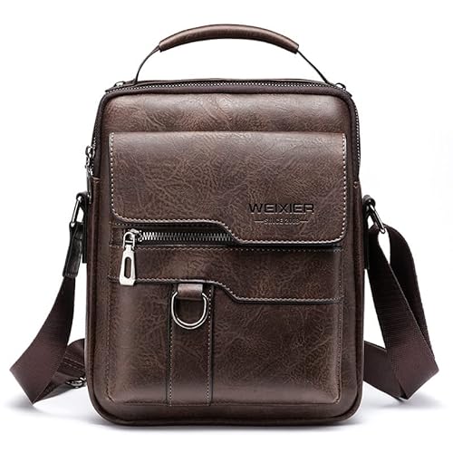 Pawleso Herren-Schultertasche aus Leder, elegante Handtasche, Messenger-Tasche, mehrere Taschen Schultertaschen aus Leder, 9,65 x 7,87 x 2,36 Zoll, Moro2, Medium von Pawleso