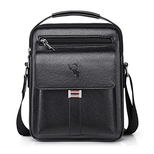 Pawleso Herren-Schultertasche aus Leder, elegante Handtasche, Messenger-Tasche, mehrere Taschen Schultertaschen aus Leder, 9,65 x 7,87 x 2,36 Zoll, Schwarz , M, Retro von Pawleso