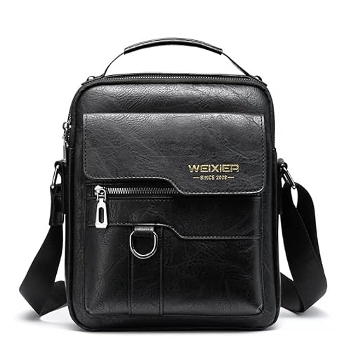 Pawleso Herren-Schultertasche aus Leder, elegante Handtasche, Messenger-Tasche, mehrere Taschen Schultertaschen aus Leder, 9,65 x 7,87 x 2,36 Zoll, Schwarz 2, Medium von Pawleso