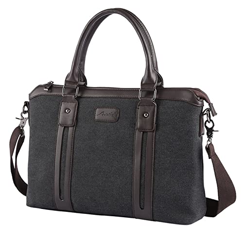 Pawleso Umhängetasche Herren, Canvas Messenger Bag Vintage Tasche, Business Taschen Herren, Bürotasche 14 Zoll Laptoptasche (14 Zoll schwarz) von Pawleso