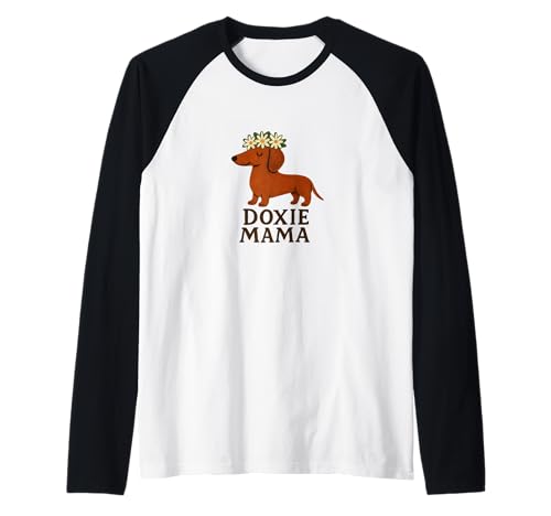 Doxie Mama Dackel mit Gänseblümchen Krone Niedliche Hundekunst Raglan von Pawprint Meadow Designs