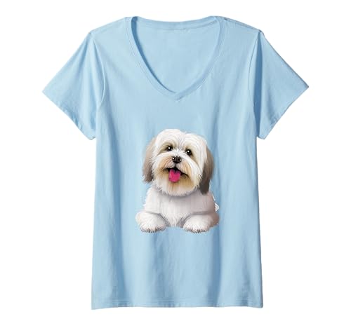 Damen Niedliches Lhasa Apso Hunde-Design T-Shirt mit V-Ausschnitt Damen Niedliches Lhasa Apso Hunde-Design T-Shirt mit V-Ausschnitt von Paws and Friends