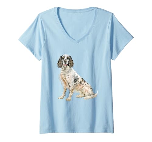 Damen Schöne Illustration des englischen Setter-Hundes T-Shirt mit V-Ausschnitt von Paws and Tails Collection
