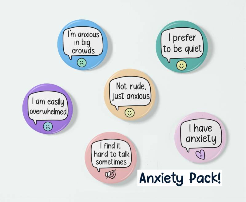 Angst Badge Set | Enthält 6 Anstecker Freundschaftsgeschenke - Packs von PawsitivePins