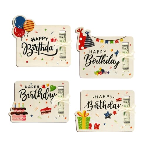 4 Stück Holz Geldhalter Karten mit Band für Geburtstag Party Geschenkideen DIY Geld Geschenk Präsentation 14 x 12,5 cm von PawwJoy