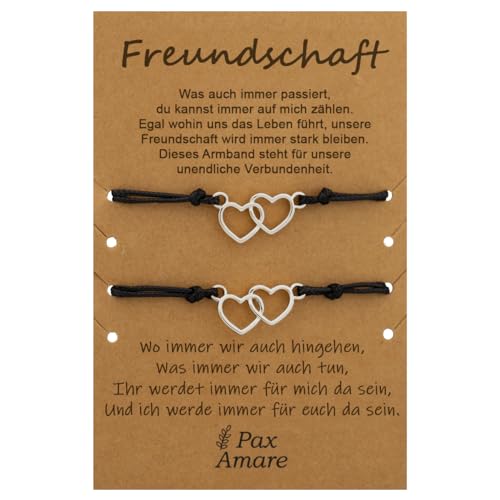 Pax Amare Freundschaftsarmbänder für 2 mit Doppelte Herzen Silber - BFF Armband für Mädchen & Damen von Pax Amare